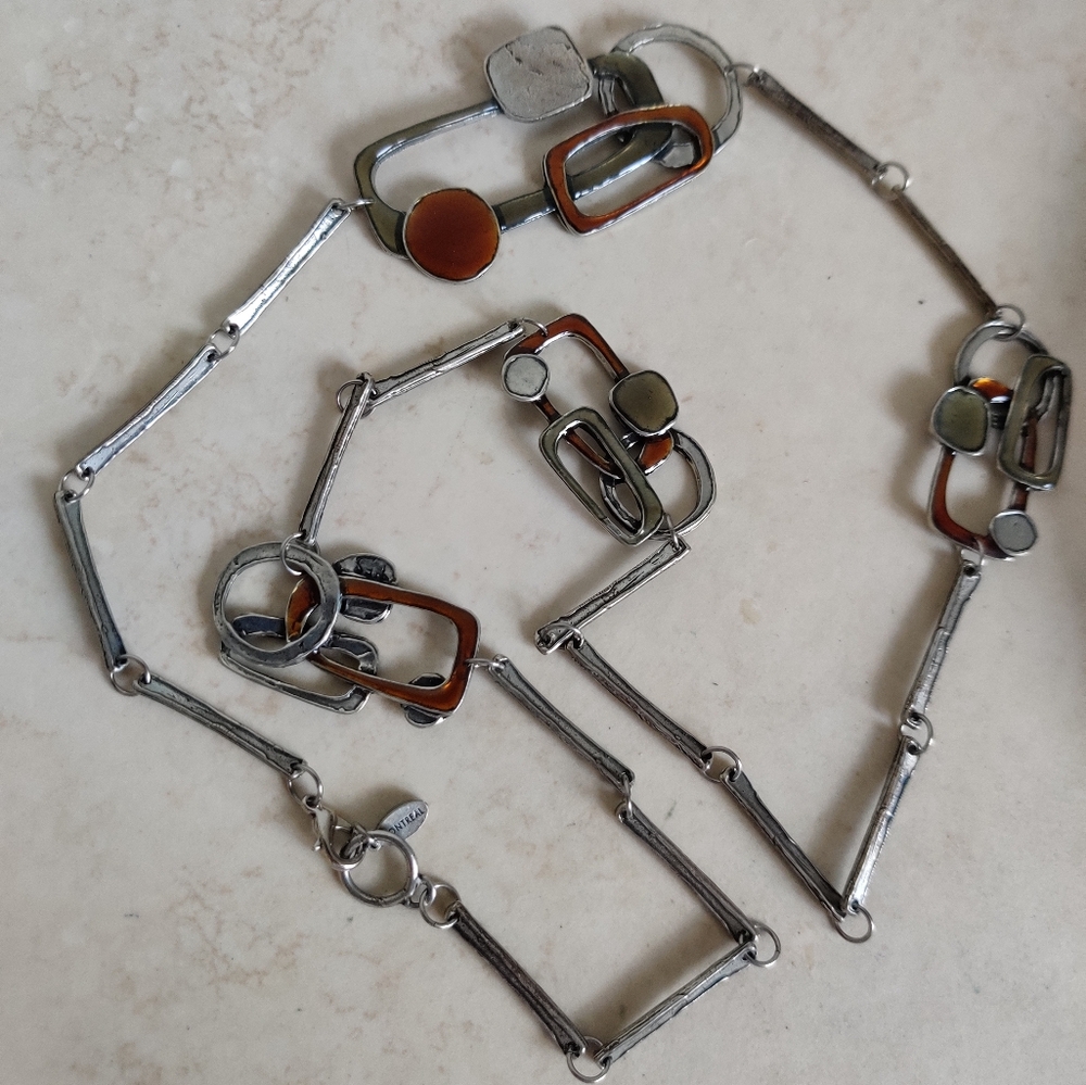 Modernist brutalist long necklace signed NES Montreal